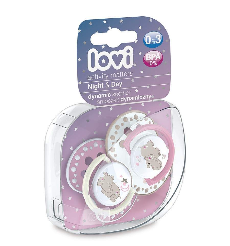 Lovi dynamický utišující dudlík Night&Day 0-3m 2 ks girl