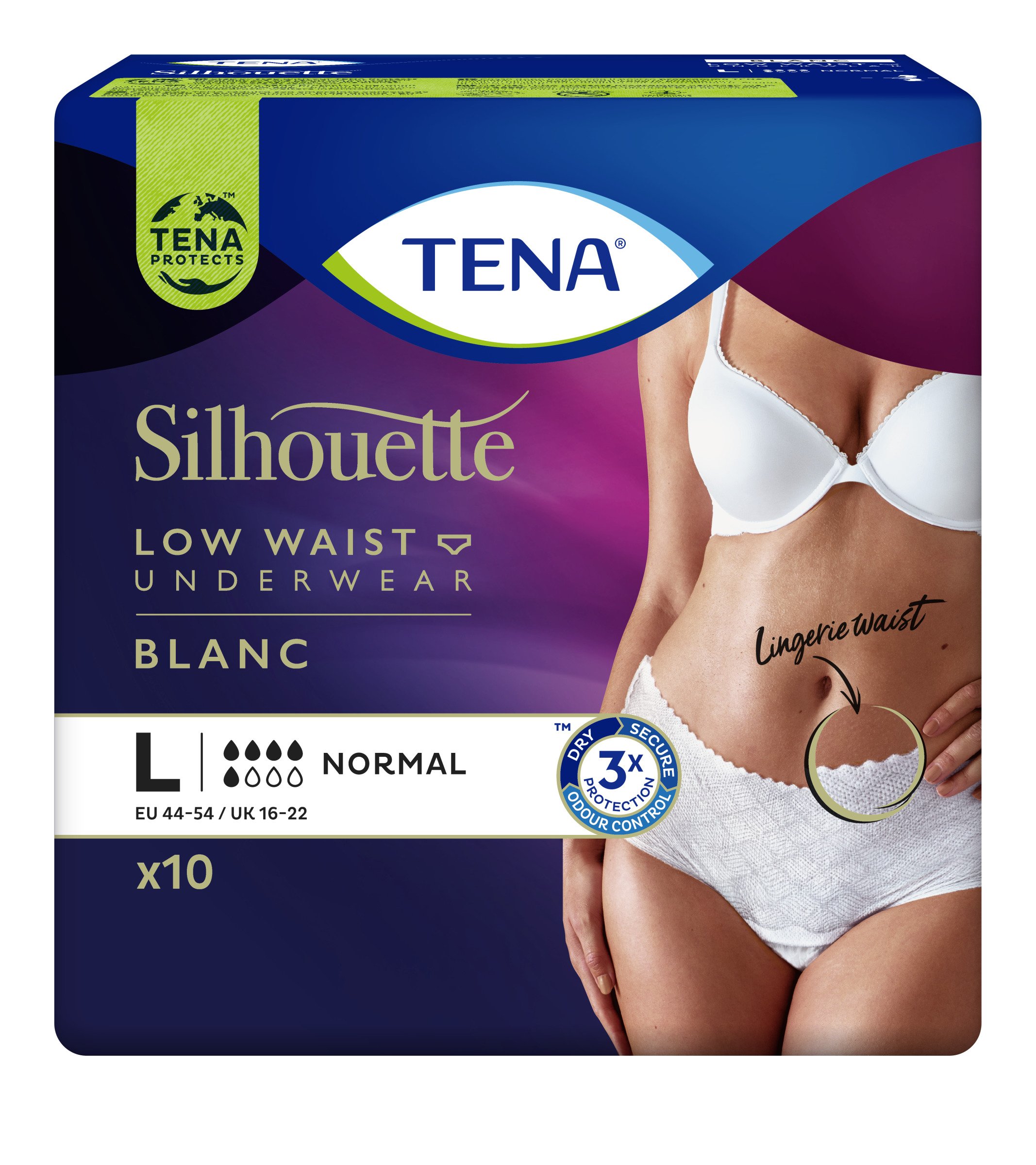 TENA SILHOUETTE NORMAL LOW WAIST BLANC L TENA SILHOUETTE NORMAL LOW WAIST BLANC L