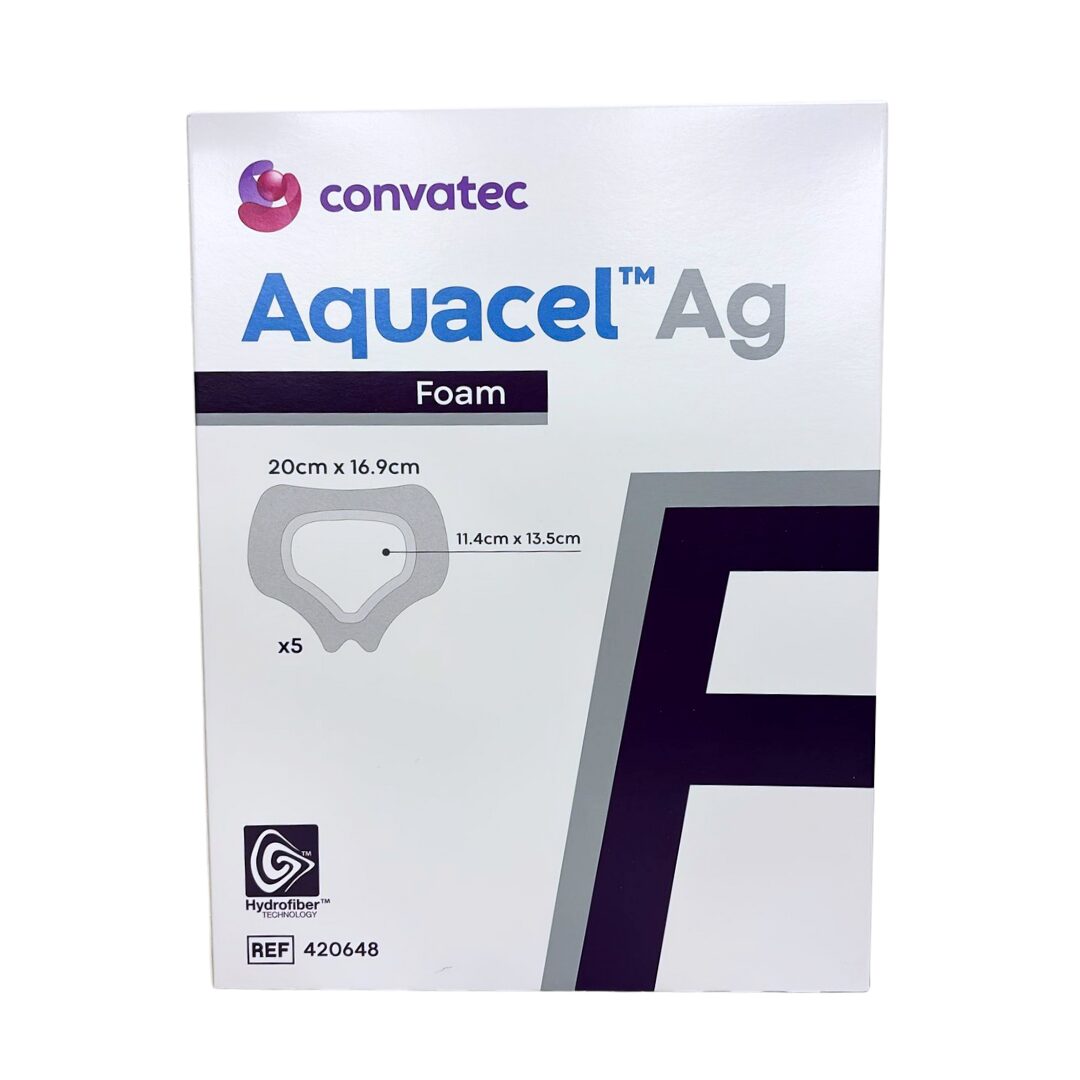 AQUACEL Ag Foam adhezivní pěnové krytí sacral, se stříbrem, se silikonovým okrajem, 16,9x20 cm, 1x5 ks