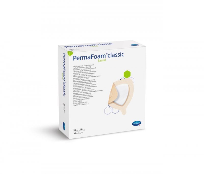 Polyuretanové krytí PermaFoam Classic Sacral - S lepícím okrajem, 18 x 18 cm (11,5 x 9,5 cm vel. polštářku), 10ks