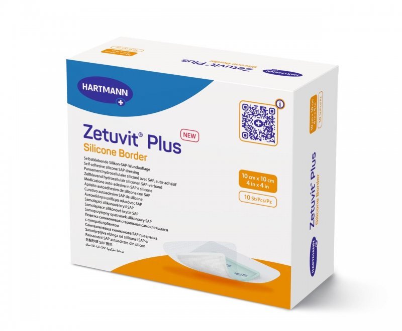 Hydropolymerové krytí Zetuvit Plus Silicone Border - 20x20 cm (vel. polštářku 14,5 x 14,5 cm), 10ks