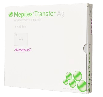 Mepilex Transfer Ag, 10 x 12,5 cm, 5 ks - Antimikrobiální krytí pro odvádění exsudátu