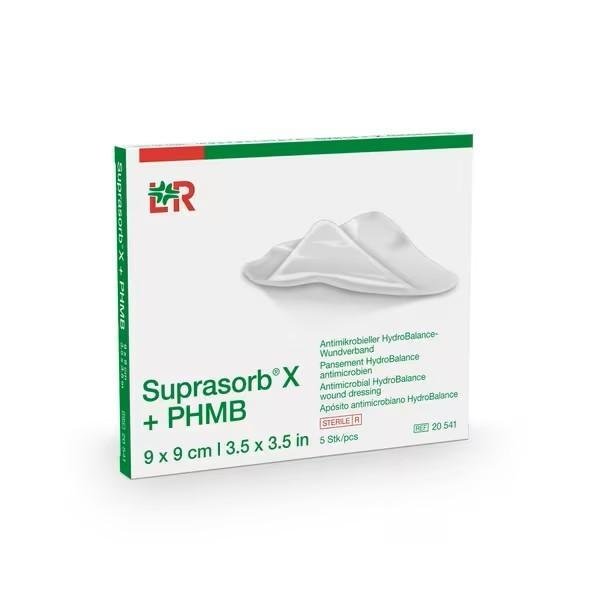 Krytí Hydrobalanční Suprasorb X+PHMB - 9 x 9 cm, s polyhexanidem, antimikrobiální, 5 ks