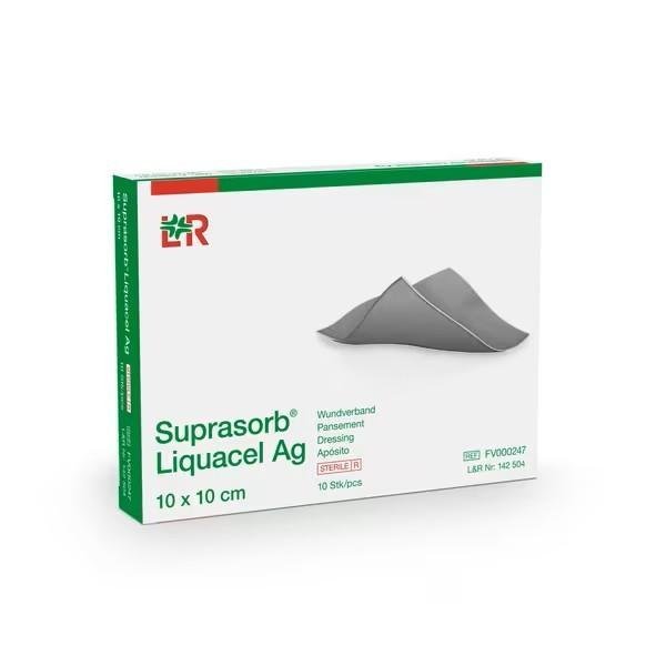 Suprasorb Liquacel Ag - 10 x 10 cm - Krytí s hydrovláknem a stříbrem, 10 ks