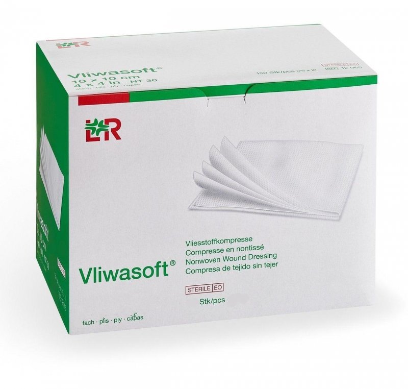 Kompresy Vliwasoft Sterilní - 5 x 5 cm - 6 vrstev, netkaný textil, 50 x 2 kompresy, zatavené po dvou