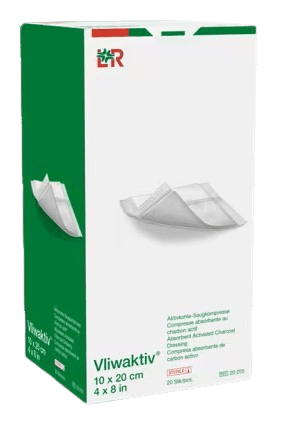 Vliwaktiv - 10 x 20 cm - Sterilní komprese s aktivním uhlím a stříbrem, kombinovaná savá