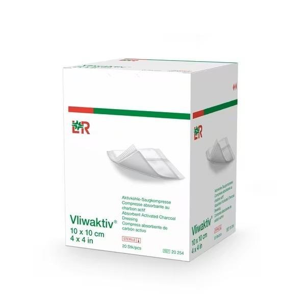 Vliwaktiv - 20 x 20 cm - Sterilní komprese s aktivním uhlím a stříbrem, kombinovaná savá