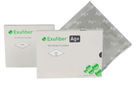 Exufiber Ag+, 20 cm x 30 cm, 5ks - Antimikrobiální absorpční krytí z hydrovlákna