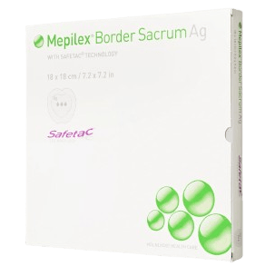 Mepilex Border Sacrum Ag, 18 x 18 cm, 5 ks - Samolepící absorpční krytí s technologií Safetac