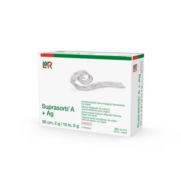 Krytí Alginátové Se Stříbrem Suprasorb A+Ag - 30 cm, pro hluboké rány, 5 ks