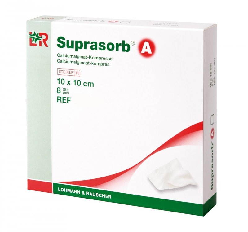 Krytí Suprasorb A - 10 x 10 cm - Kalcumalginátové, s vlákny mořských řas, 10 ks