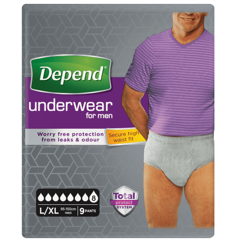 Depend Super L/XL - Kalhotky natahovací absorpční s vyšším pasem pro muže 9 ks