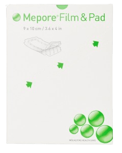 Mepore Film & Pad - 4 x 5 cm - Transparentní hypoalergenní filmová náplast se savým polštářkem, 5 ks