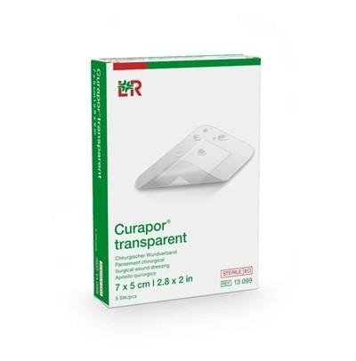 Náplast Hypoalergenní Curapor Transparent Sterilní - 5 x 7 cm, voděodolná, s polštářkem, 5 ks