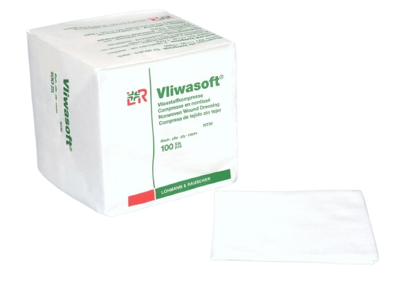Kompresy Vliwasoft Nesterilní - 10 x 10 cm - 6 vrstev, netkaný textil, 100 ks