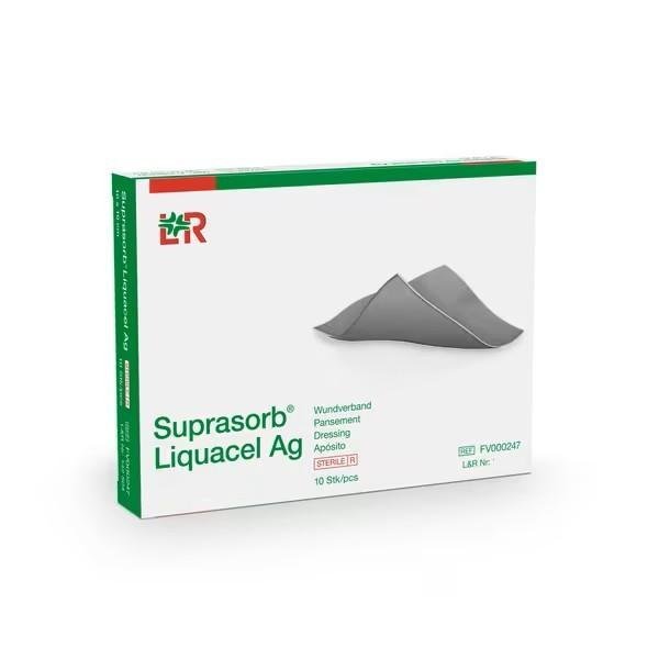Suprasorb Liquacel Ag - 5 x 5 cm - Krytí s hydrovláknem a stříbrem, 10 ks