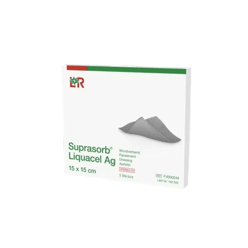 Suprasorb Liquacel Ag - 15 x 15 cm - Krytí s hydrovláknem a stříbrem, 5 ks